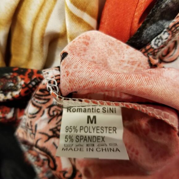 Romantic Sini Woman's Brown & Red Abstract Floral Sun Dress Size: Medium, New - Picture 7 of 8